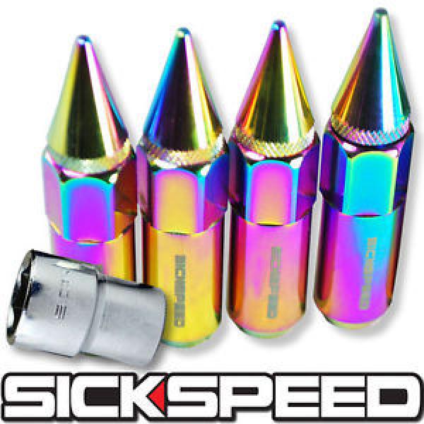 SICKSPEED 4 PC NEO CHROME SPIKED 60MM EXTENDED TUNER LOCKING LUG NUTS 1/2x20 L25 #1 image