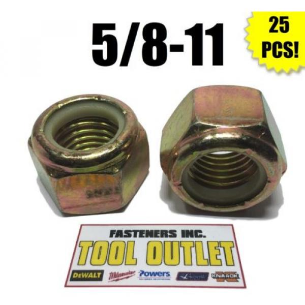 (Qty 25) 5/8-11 Grade 8 Nylon Insert Lock Nuts Nylock Yellow Zinc Plated #1 image