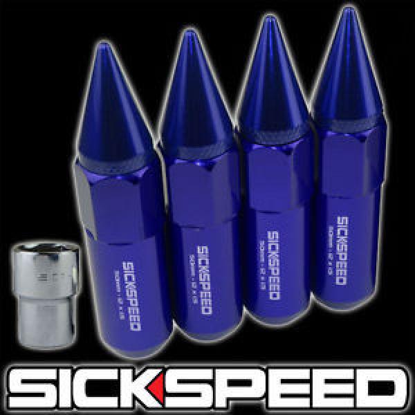 SICKSPEED 4 PC BLUE SPIKED 60MM EXTENDED TUNER LOCKING LUG NUTS 1/2x20 L25 #1 image