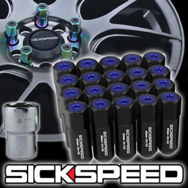 20 BLACK/BLUE CAPPED ALUMINUM 60MM EXTENDED LOCKING LUG NUTS WHEELS 12X1.5 L17 #1 image