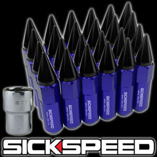 SICKSPEED 24 PC BLUE/BLACK SPIKED ALUMINUM EXTENDED LOCKING LUG NUTS 1/2x20 L23 #1 image