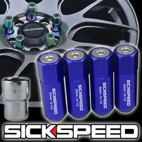 4 BLUE/POLISHED CAPPED ALUMINUM EXTENDED TUNER 60MM LOCKING LUG NUTS 12X1.5 L01 #1 image