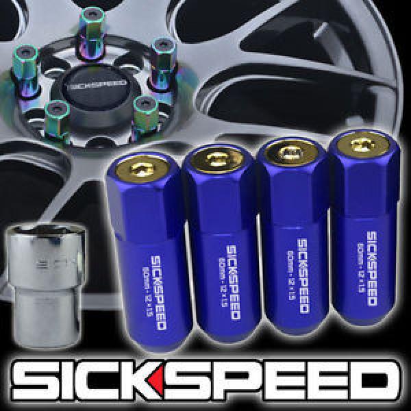 SICKSPEED 4 PC BLUE/24K GOLD CAP ALUMINUM LOCKING LUG NUTS WHEELS 12X1.25 L15 #1 image