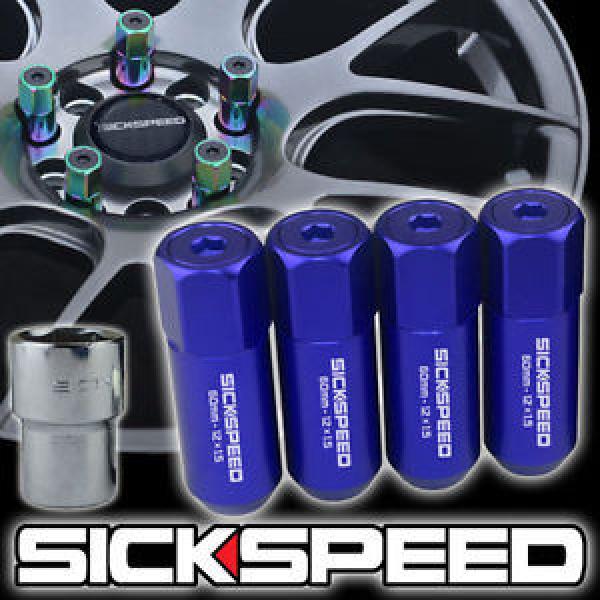 4 BLUE CAPPED ALUMINUM EXTENDED TUNER 60MM LOCKING LUG NUTS WHEELS 12X1.5 L02 #1 image