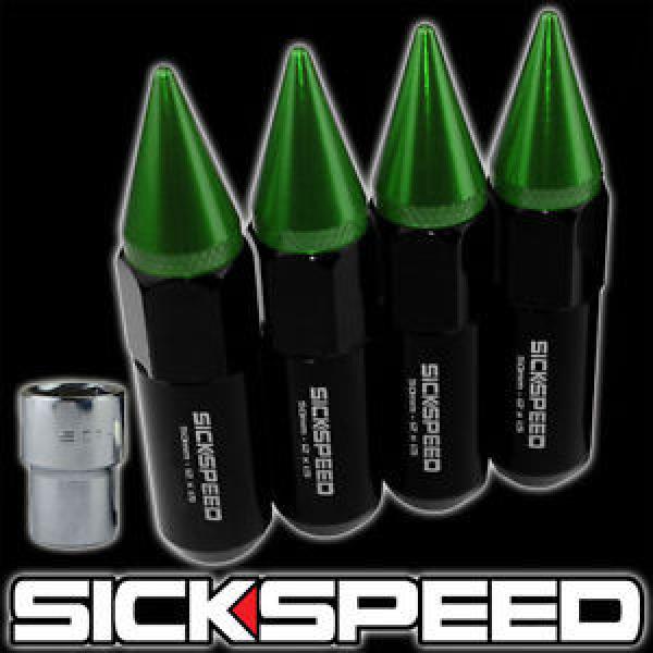 4 BLACK/GREEN SPIKED ALUMINUM EXTENDED TUNER 60MM LOCKING LUG NUTS 12X1.5 L01 #1 image