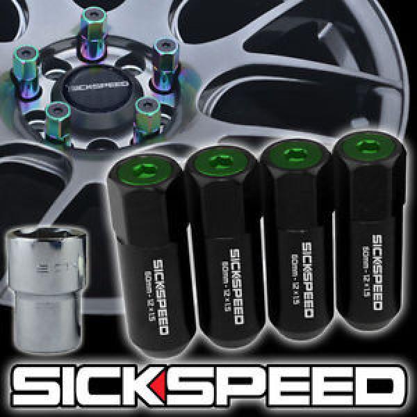 4 BLACK/GREEN CAPPED ALUMINUM EXTENDED TUNER 60MM LOCKING LUG NUTS 12X1.5 L01 #1 image