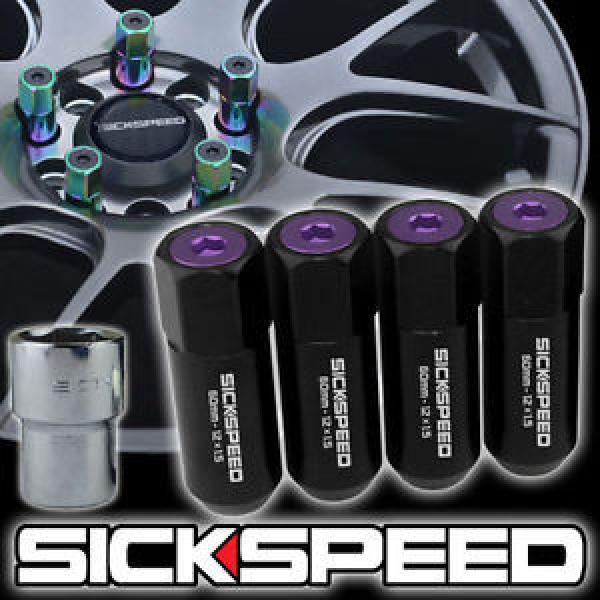 4 BLACK/PURPLE CAPPED ALUMINUM EXTENDED 60MM LOCKING LUG NUTS WHEELS 12X1.5 L02 #1 image