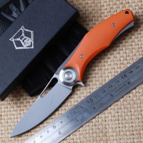 Smooth Open Hunting Orange G10 Handle D2 Plain Edge Tactical Knife Bearing Camp #1 image