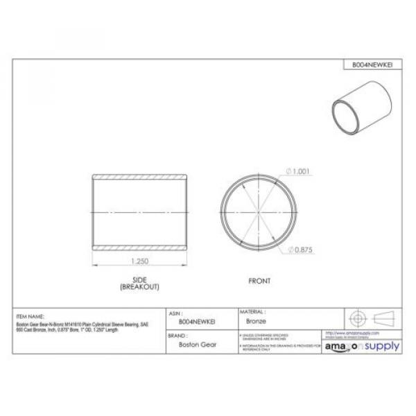 Boston Gear Bear-N-Bronz M141610 Plain Cylindrical Sleeve Bearing, SAE 660 Cast #2 image