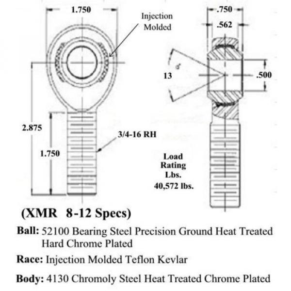 XMR 8-12 ROD ENDS 1/2 x 3/4 MALE RH HEIM JOINTS HEIM JOINT END #2 image