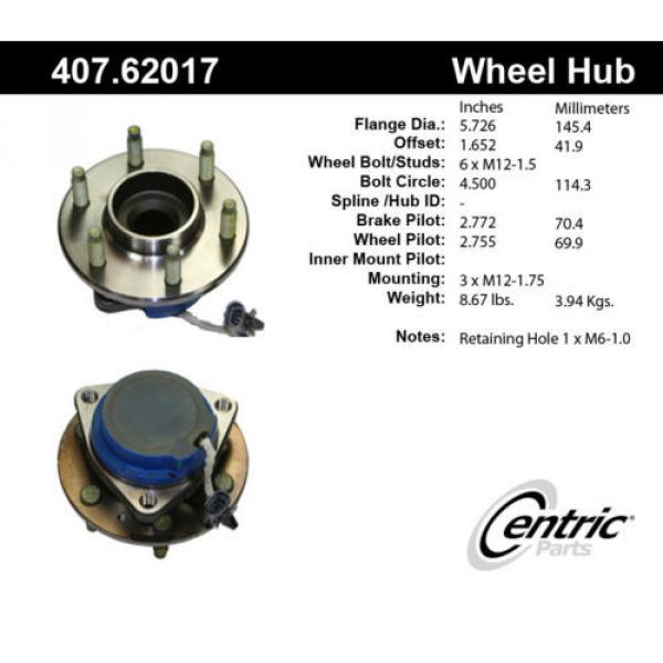 NEW CENTRIC 407.62017 Wheel Hub &amp; Bearing Asm FRONT CADILLAC SRX Fits 25998408 #1 image